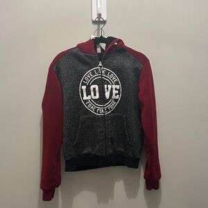 Charcoal and Burgundy Love Hoodie 1xl Unisex with warm fleece interior